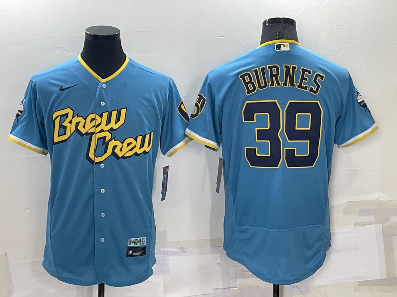 Personalized Men’s Milwaukee Brewers #39 Corbin Burnes 2022 Powder Blue City Connect Flex Base Stitched Jersey