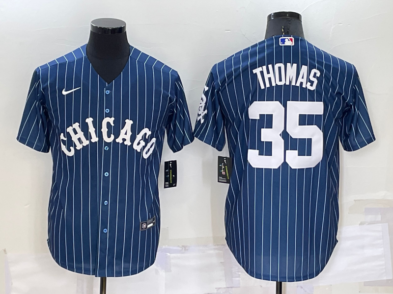 Personalized Men’s Chicago White Sox #35 Frank Thomas Navy Cool Base Stitched Jersey