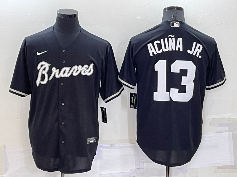 Personalized Men’s Atlanta Braves #13 Ronald Acuna Jr. Black Cool Base Stitched Baseball Jersey