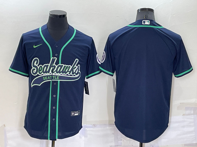 Personalized Men’s Seattle Seahawks Blank Navy Cool Base Stitched Baseball Jersey