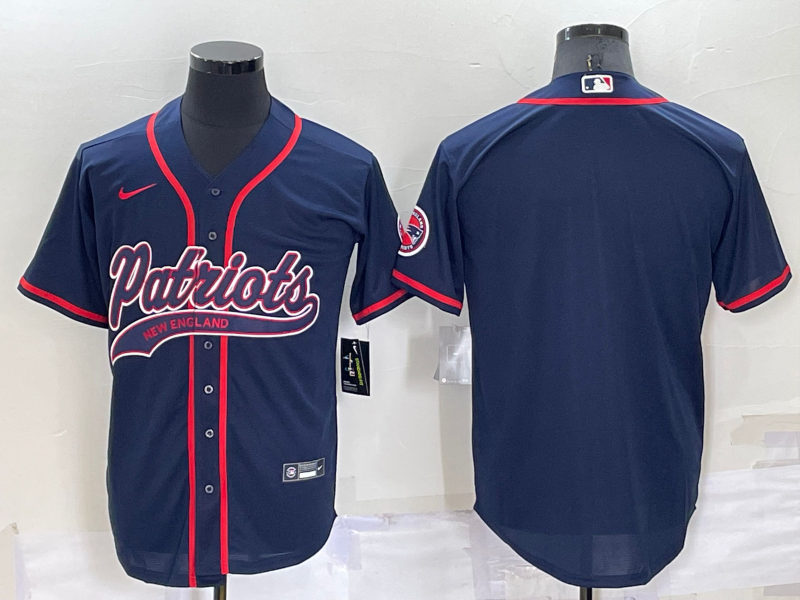 Personalized Men’s New England Patriots Blank Navy Cool Base Stitched Baseball Jersey