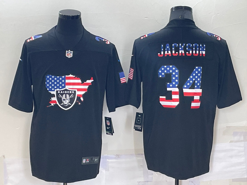 Personalized Men’s Las Vegas Raiders #34 Bo Jackson Black USA Flag Limited Stitched Jersey