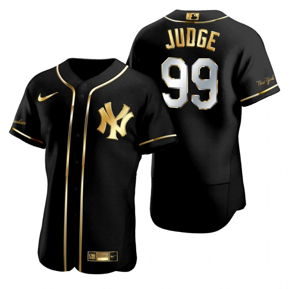 Personalized Men’s New York Yankees #99 Aaron Judge Black Gold Flex Base Stitched Baseball Jersey