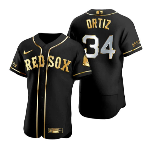 Personalized Men’s Boston Red Sox #34 David Ortiz Black Gold Flex Base Stitched Baseball Jersey