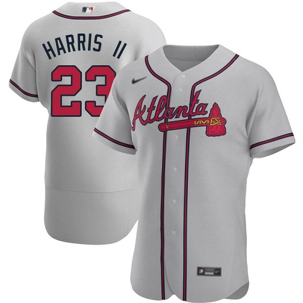 Personalized Men’s Atlanta Braves #23 Michael Harris II Gray Flex Base Stitched Baseball Jersey