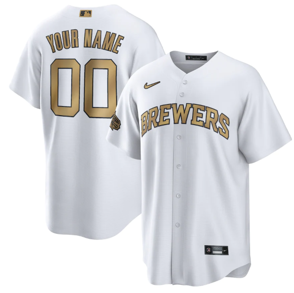 Personalized Men’s Milwaukee Brewers Active Player 2022 All-Star Cool Base White Stitched Baseball Jersey
