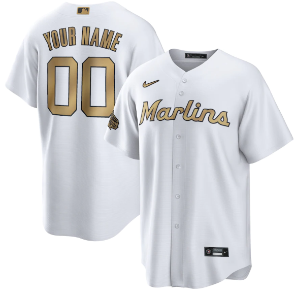 Personalized Men’s Miami Marlins Active Player 2022 All-Star White Cool Base Stitched Baseball Jersey