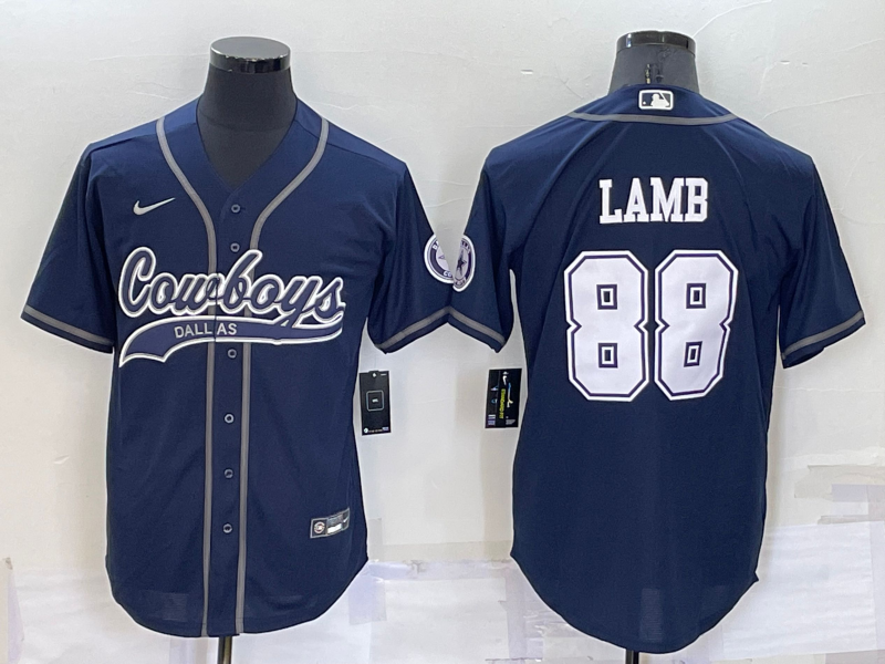 Personalized Men’s Dallas Cowboys #88 CeeDee Lamb Navy Cool Base Stitched Baseball Jersey