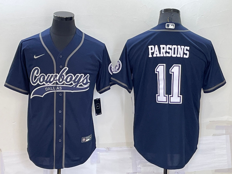 Personalized Men’s Dallas Cowboys #11 Micah Parsons Navy Cool Base Stitched Baseball Jersey