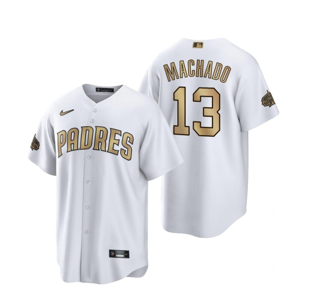 Personalized Men’s San Diego Padres #13 Manny Machado White Baseball White Gold Jersey