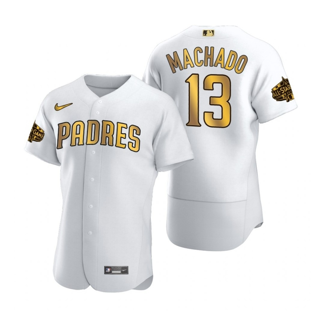 Personalized Men’s San Diego Padres #13 Manny Machado White FlexBase White Gold Jersey