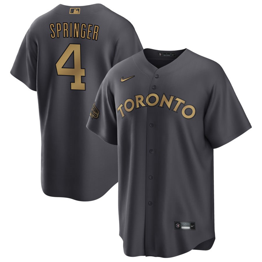 Personalized Men’s Toronto Blue Jays #4 George Springer 2022 All-Star Charcoal Cool Base Stitched Baseball Jersey