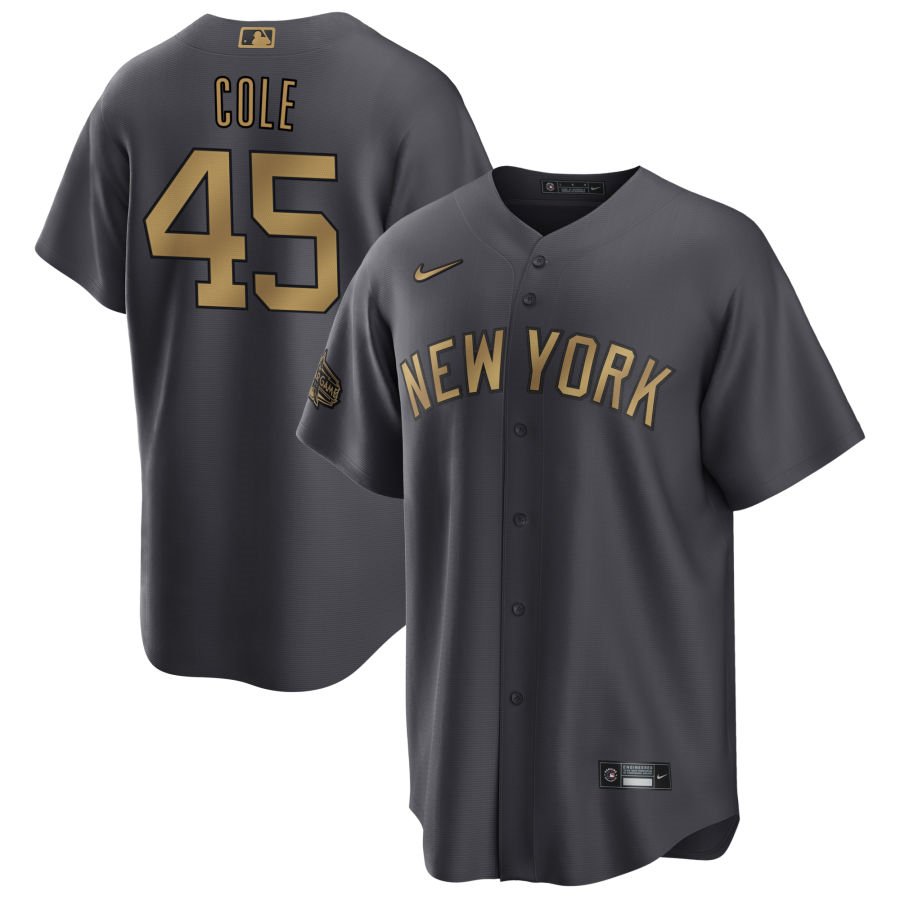 Personalized Men’s New York Yankees #45 Gerrit Cole 2022 All-Star Charcoal Cool Base Stitched Baseball Jersey