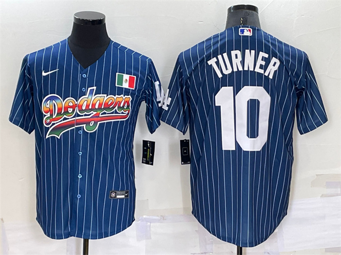 Personalized Men’s Los Angeles Dodgers #10 Justin Turner Navy Mexico Rainbow Cool Base Stitched Baseball Jersey