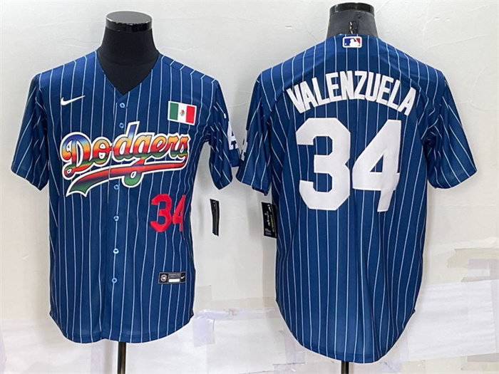Personalized Men’s Los Angeles Dodgers #34 Toro Valenzuela Navy Mexico Rainbow Cool Base Stitched Baseball Jersey