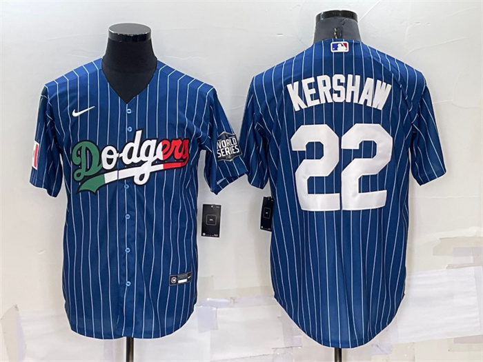 Personalized Men’s Los Angeles Dodgers #22 Clayton Kershaw Navy Mexico World Series Cool Base Stitched Baseball Jersey