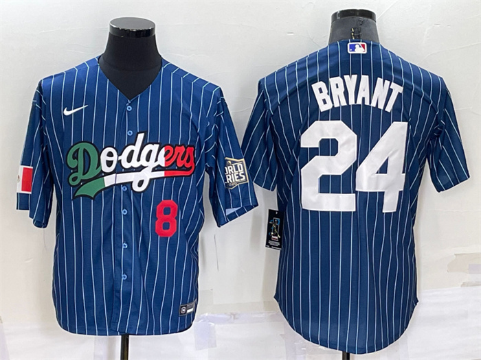 Personalized Men’s Los Angeles Dodgers Front #8 Back #24 Kobe Bryant Navy Mexico World Series Cool Base Stitched Baseball Jersey