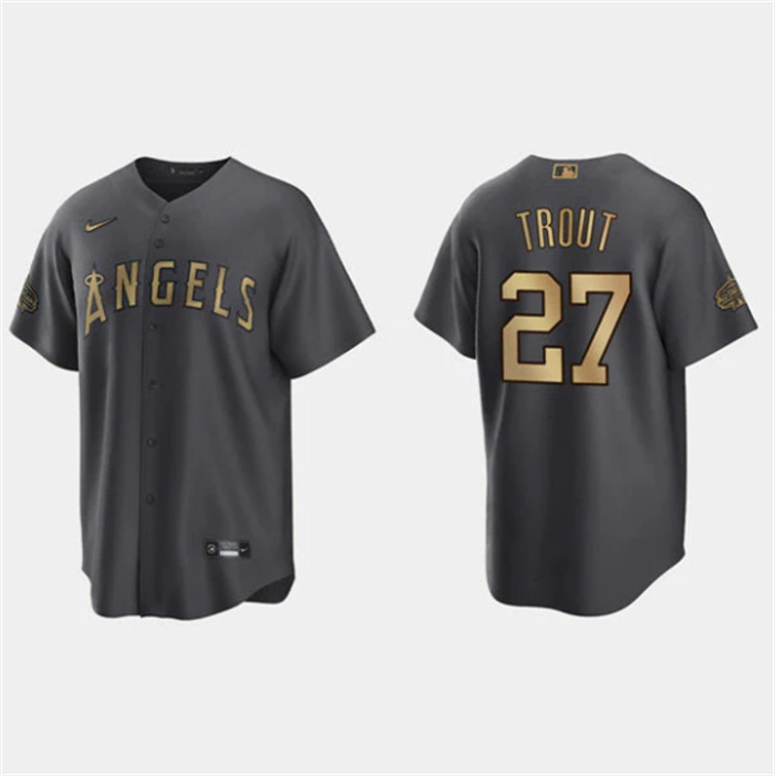 Personalized Men’s Los Angeles Angels #27 Mike Trout 2022 All-Star Charcoal Cool Base Stitched Jersey