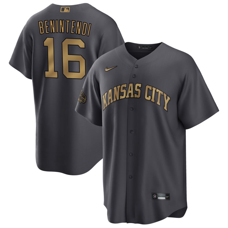 Personalized Men’s Kansas City Royals #16 Andrew Benintendi 2022 All-Star Charcoal Cool Base Stitched Baseball Jersey