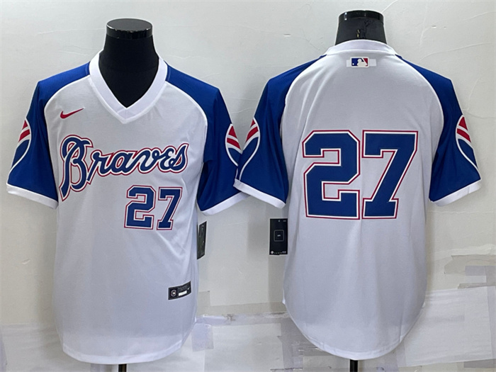 Personalized Men’s Atlanta Braves #27 Austin Riley White Cool Base Stitched Jersey