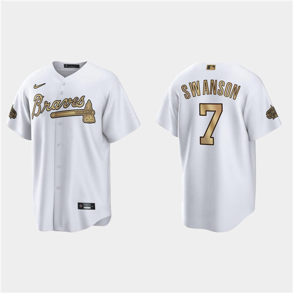 Personalized Men’s Atlanta Braves #7 Dansby Swanson 2022 All-Star White Cool Base Stitched Baseball Jersey