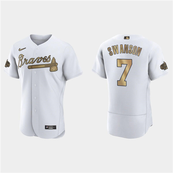 Personalized Men’s Atlanta Braves #7 Dansby Swanson 2022 All-Star White Flex Base Stitched Baseball Jersey