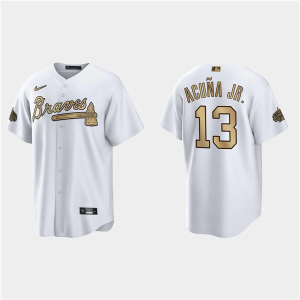 Personalized Men’s Atlanta Braves #13 Ronald Acuna Jr. 2022 All-Star White Cool Base Stitched Baseball Jersey