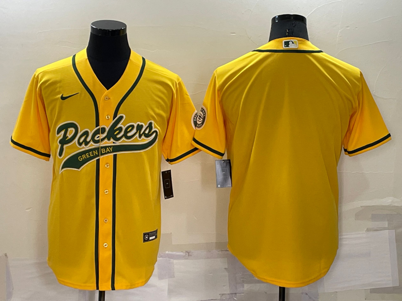 Personalized Men’s Green Bay Packers Blank Yellow Cool Base Stitched Baseball Jersey