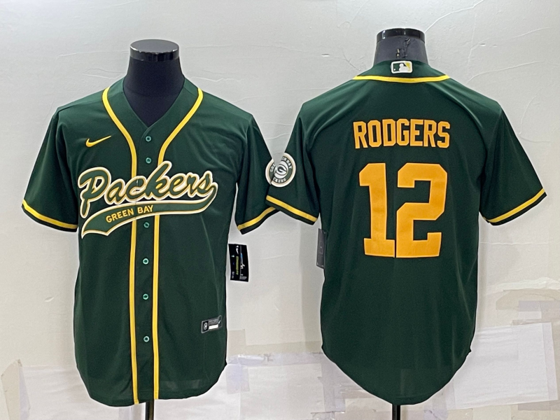 Personalized Men’s Green Bay Packers #12 Aaron Rodgers Green Cool Base Stitched Baseball Jersey