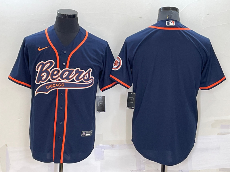 Personalized Men’s Chicago Bears Blank Navy Cool Base Stitched Baseball Jersey