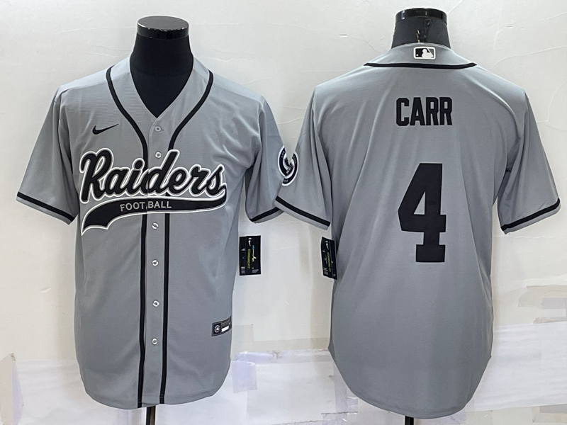 Personalized Men’s Las Vegas Raiders #4 Derek Carr Grey Cool Base Stitched Baseball Jersey
