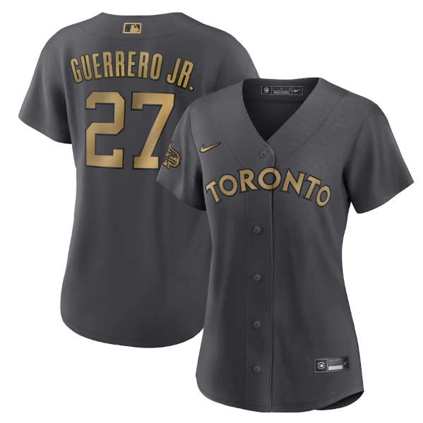 Personalized Women’s Toronto Blue Jays #27 Vladimir Guerrero Jr. 2022 All-Star Charcoal Stitched Baseball Jersey(Run Small)