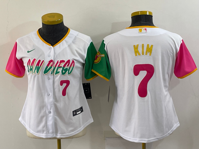 Personalized Women’s San Diego Padres #7 Ha Seong Kim 2022 White City Connect Cool Base Stitched Baseball Jersey(Run Small)1