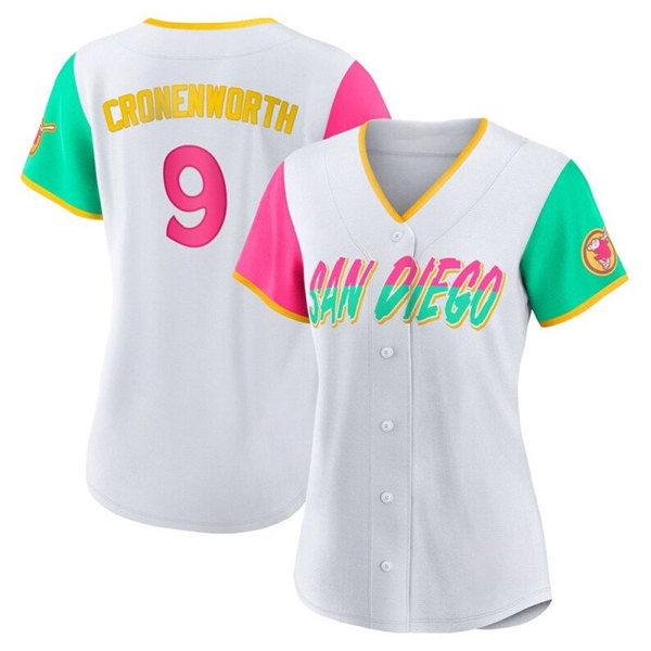 Personalized Women’s San Diego Padres #9 Jake Cronenworth 2022 White City Connect Cool Base Stitched Baseball Jersey(Run Small)