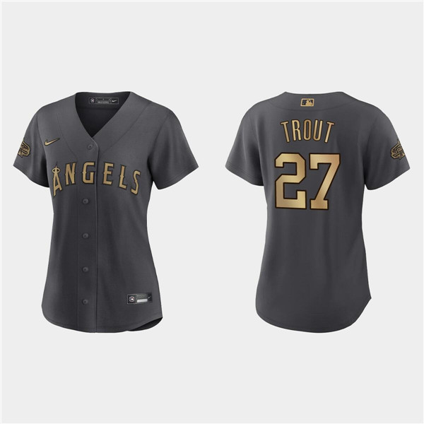 Personalized Women’s Los Angeles Angels #27 Mike Trout 2022 All-Star Charcoal Stitched Baseball Jersey(Run Small)