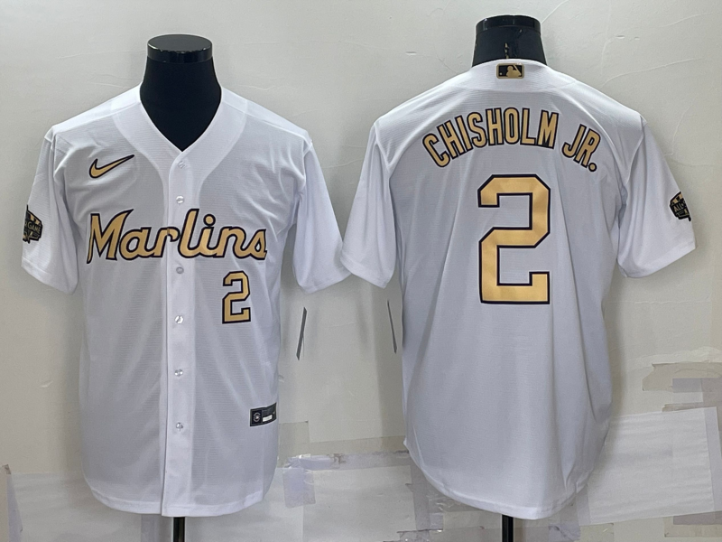 Personalized Men’s Miami Marlins #2 Jazz Chisholm Jr. 2022 All-Star White Cool Base Stitched Baseball Jersey