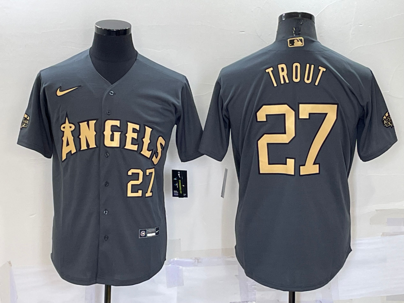 Personalized Men’s Los Angeles Angels #27 Mike Trout 2022 All-Star Charcoal Cool Base Stitched Jersey