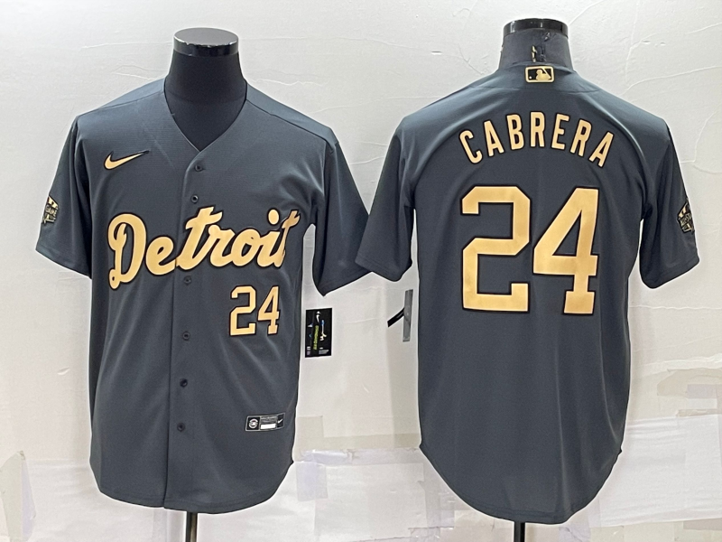 Personalized Men’s Detroit Tigers #24 Miguel Cabrera 2022 All-Star Charcoal Cool Base Stitched Jersey