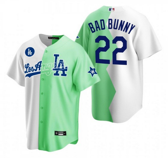 Personalized Men’s Los Angeles Dodgers #22 Bad Bunny 2022 All-Star White Green Cool Base Stitched Baseball Jersey
