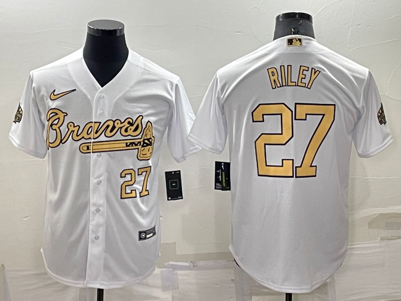 Personalized Men’s Atlanta Braves #27 Austin Riley 2022 All-Star White Cool Base Stitched Baseball Jersey