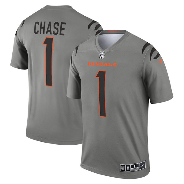 Personalized Men’s Cincinnati Bengals #1 Ja’Marr Chase Gray Stitched Football Jersey