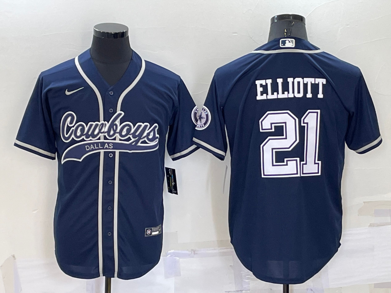 Personalized Men’s Dallas Cowboys #21 Ezekiel Elliott Navy Cool Base Stitched Baseball Jersey