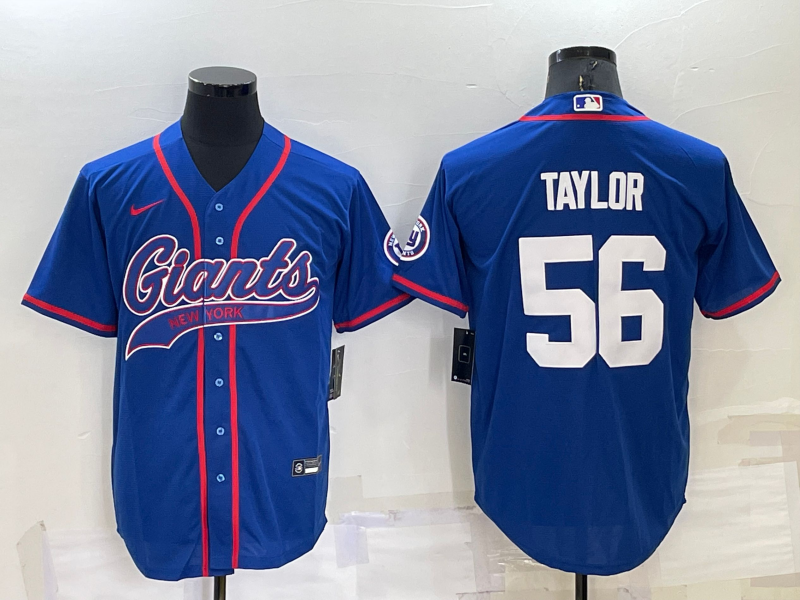 Personalized Men’s New York Giants #56 Lawrence Taylor Blue Cool Base Stitched Baseball Jersey