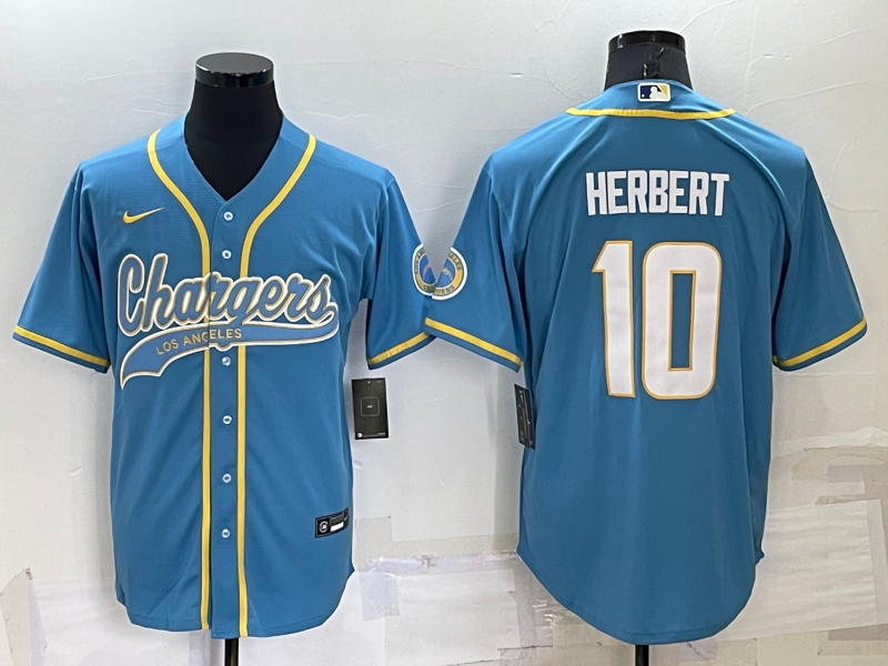 Personalized Men’s Los Angeles Chargers #10 Justin Herbert Blue Cool Base Stitched Baseball Jersey