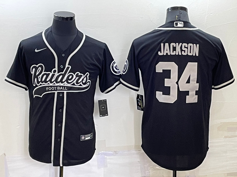 Personalized Men’s Las Vegas Raiders #34 Bo Jackson Black Cool Base Stitched Baseball Jersey
