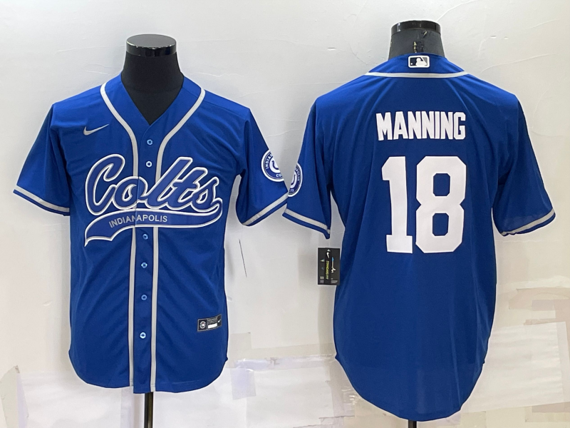 Personalized Men’s Indianapolis Colts #18 Peyton Manning Royal Cool Base Stitched Baseball Jersey