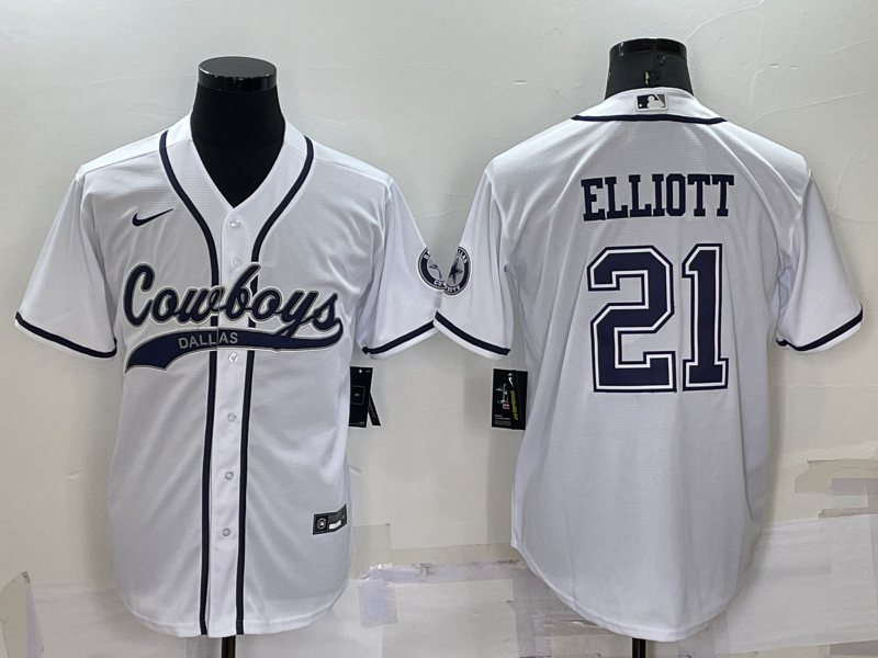 Personalized Men’s Dallas Cowboys #21 Ezekiel Elliott White Cool Base Stitched Baseball Jersey