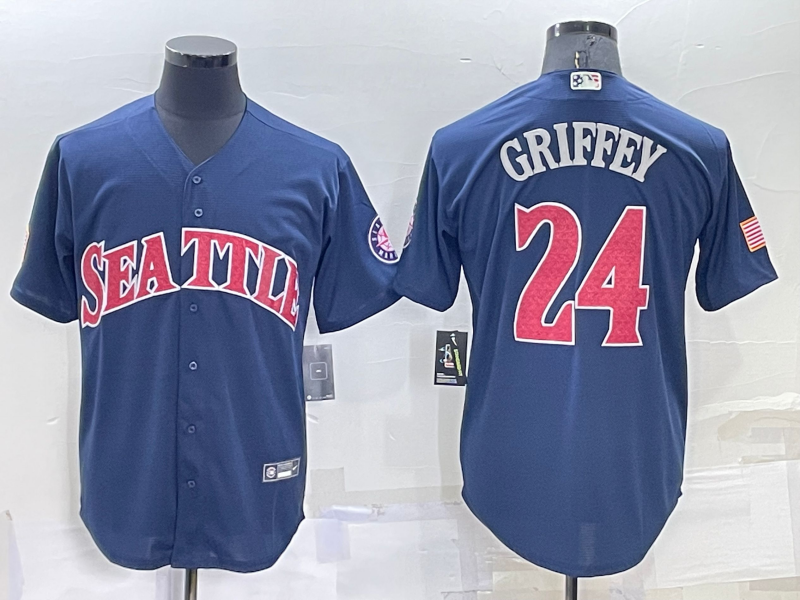 Personalized Men’s Seattle Mariners #24 Ken Griffey Navy Cool Base Stitched Jersey