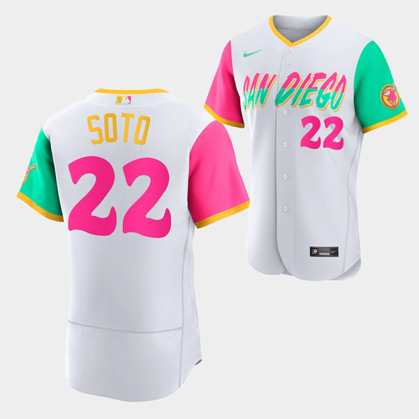 Personalized Men’s San Diego Padres #22 Juan Soto 2022 White City Connect Flex Base Stitched Baseball Jersey