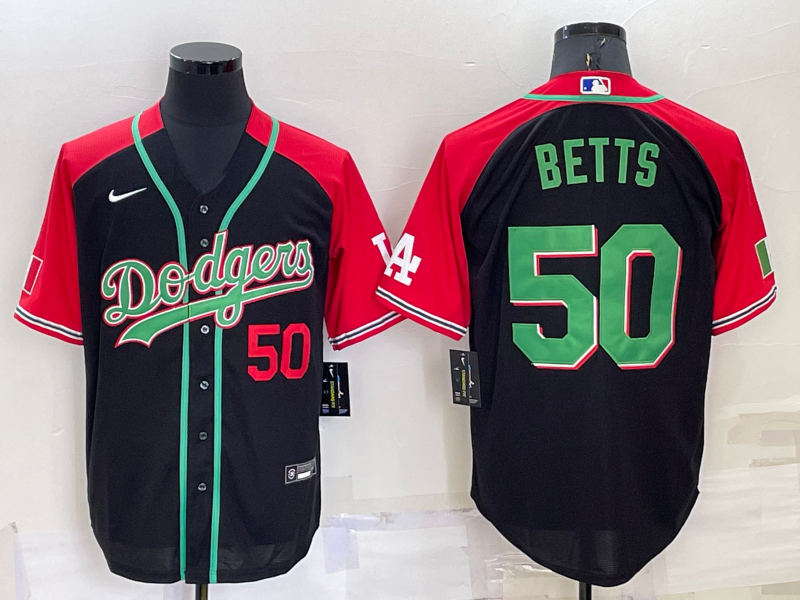Personalized Men’s Los Angeles Dodgers #50 Mookie Betts Red Black Cool Base Stitched Baseball Jersey